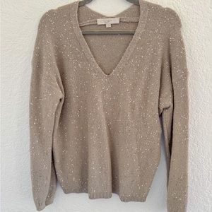 LOFT Tan Sweater with Sparkle Detail- Large
